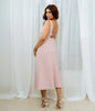 Elegant primrose pink midi dress with built-in bra support.
