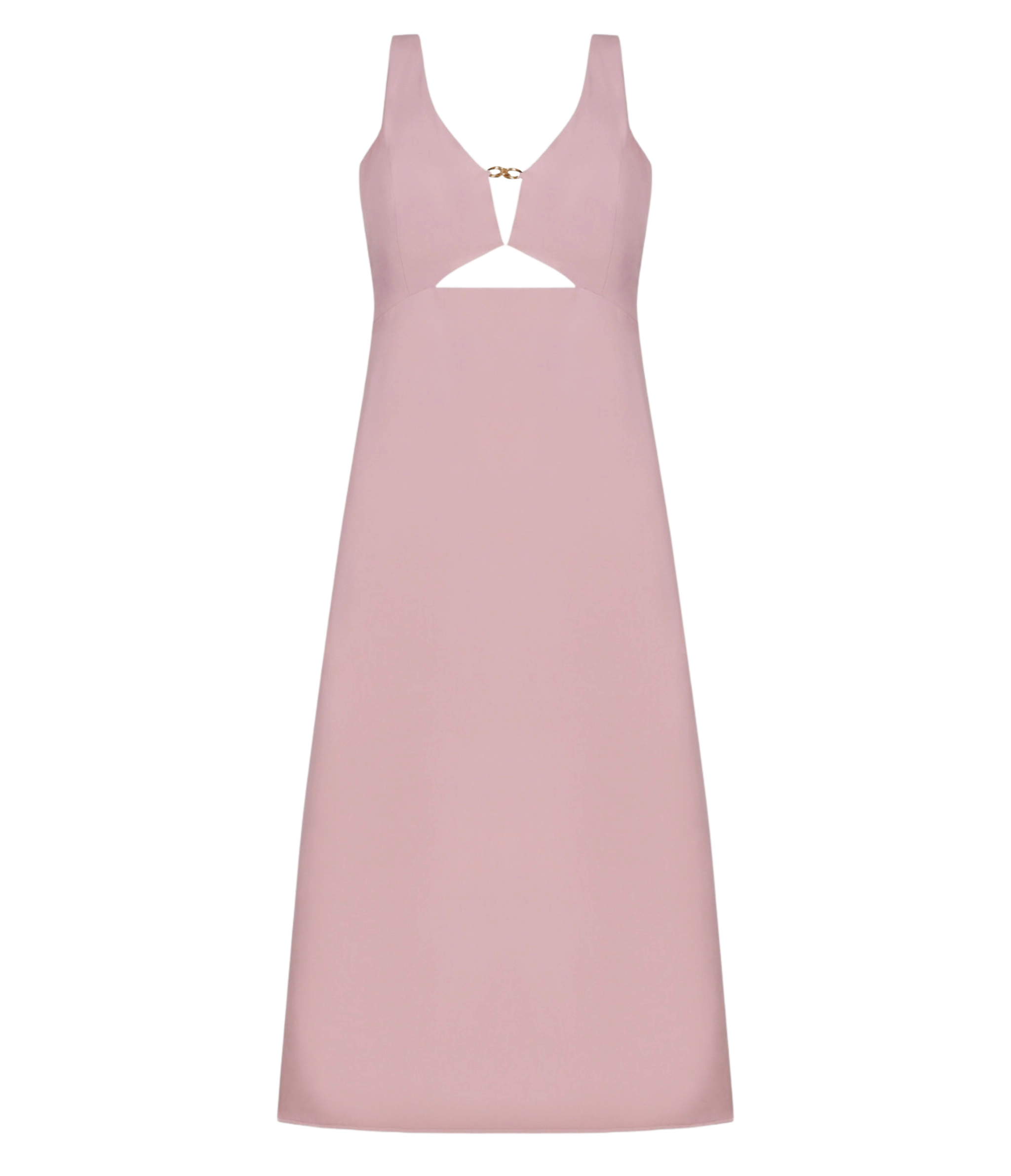 Partywear dusty pink buckle cutout dress with padded support.
