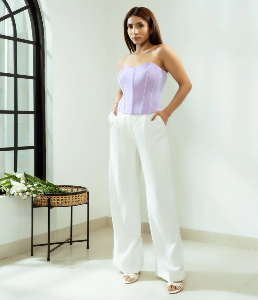 Women’s lavender washable corset with sweetheart neckline.