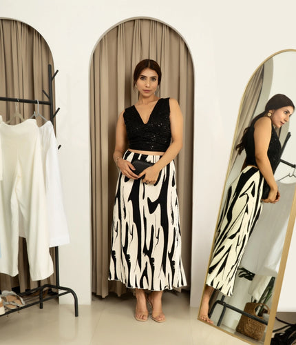 Astra black embroidered padded crop top with sequin detail.
