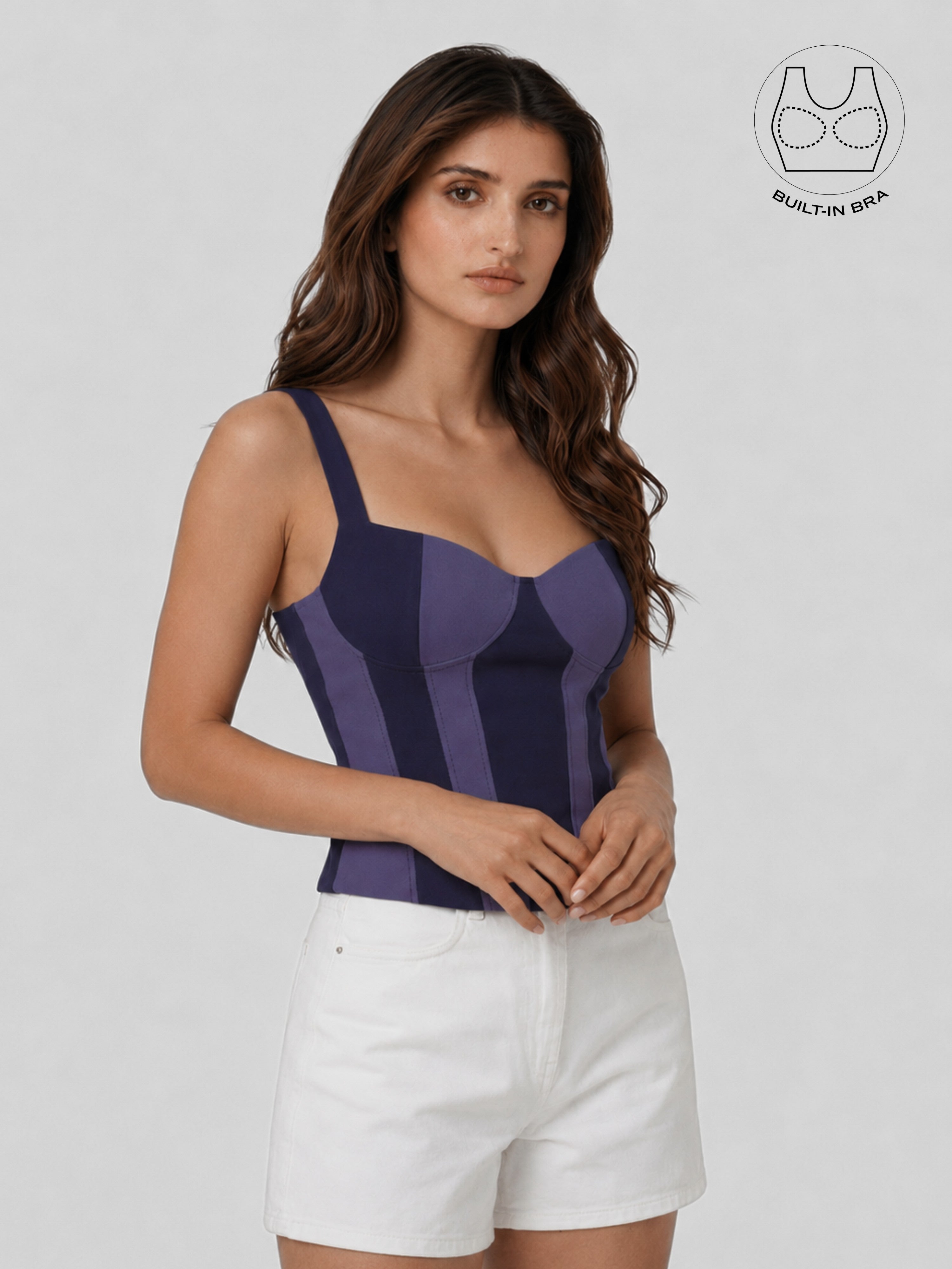 AVELIN MIDNIGHT PURPLE COLOR BLOCK CORSET WITH INBUILT BRA
