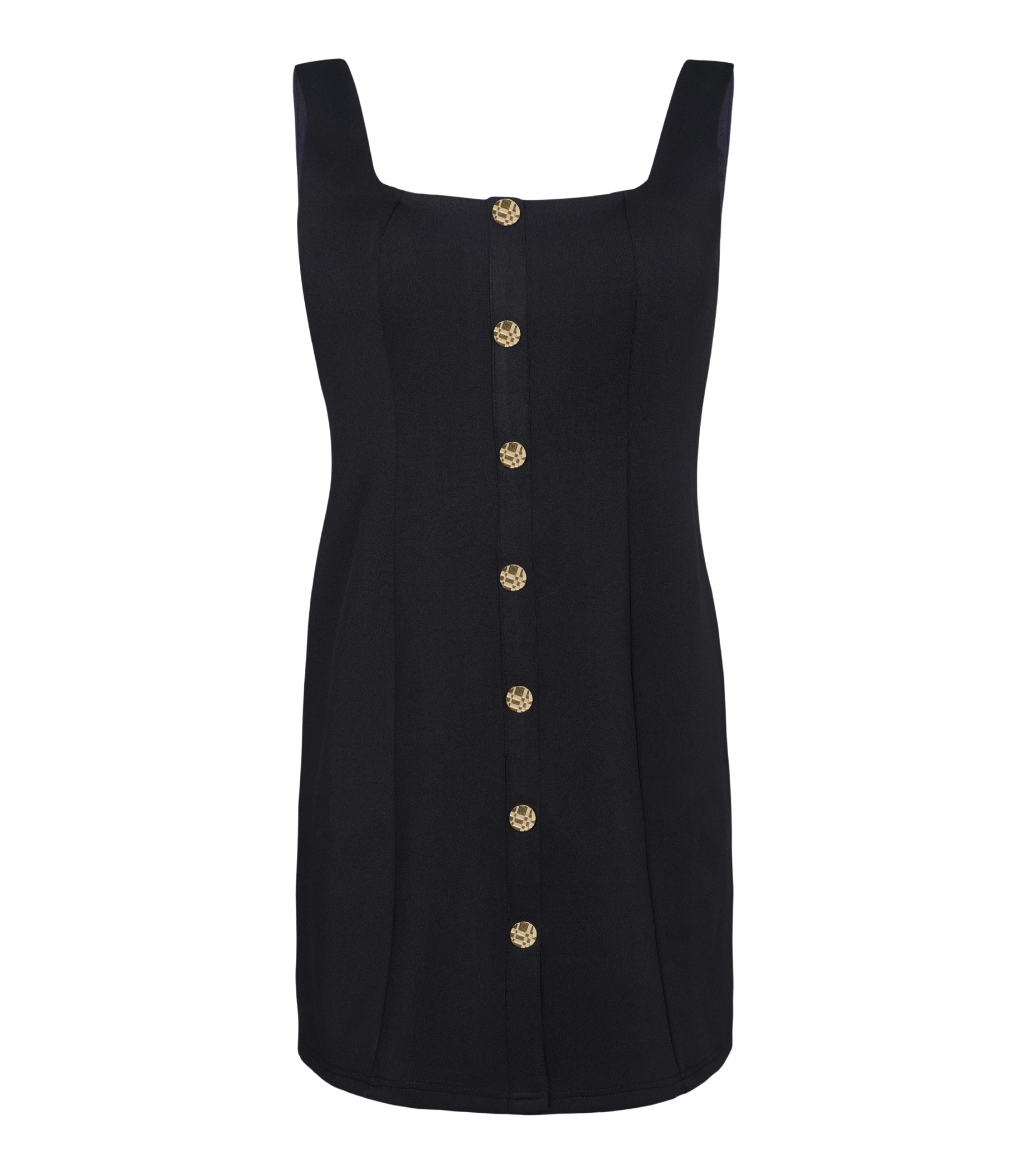 Women’s versatile black dress with built-in bra comfort.
