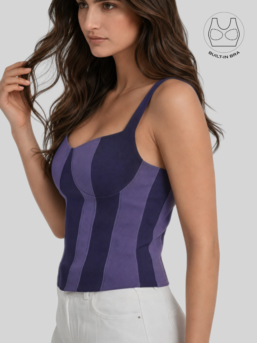 AVELIN MIDNIGHT PURPLE COLOR BLOCK CORSET WITH INBUILT BRA