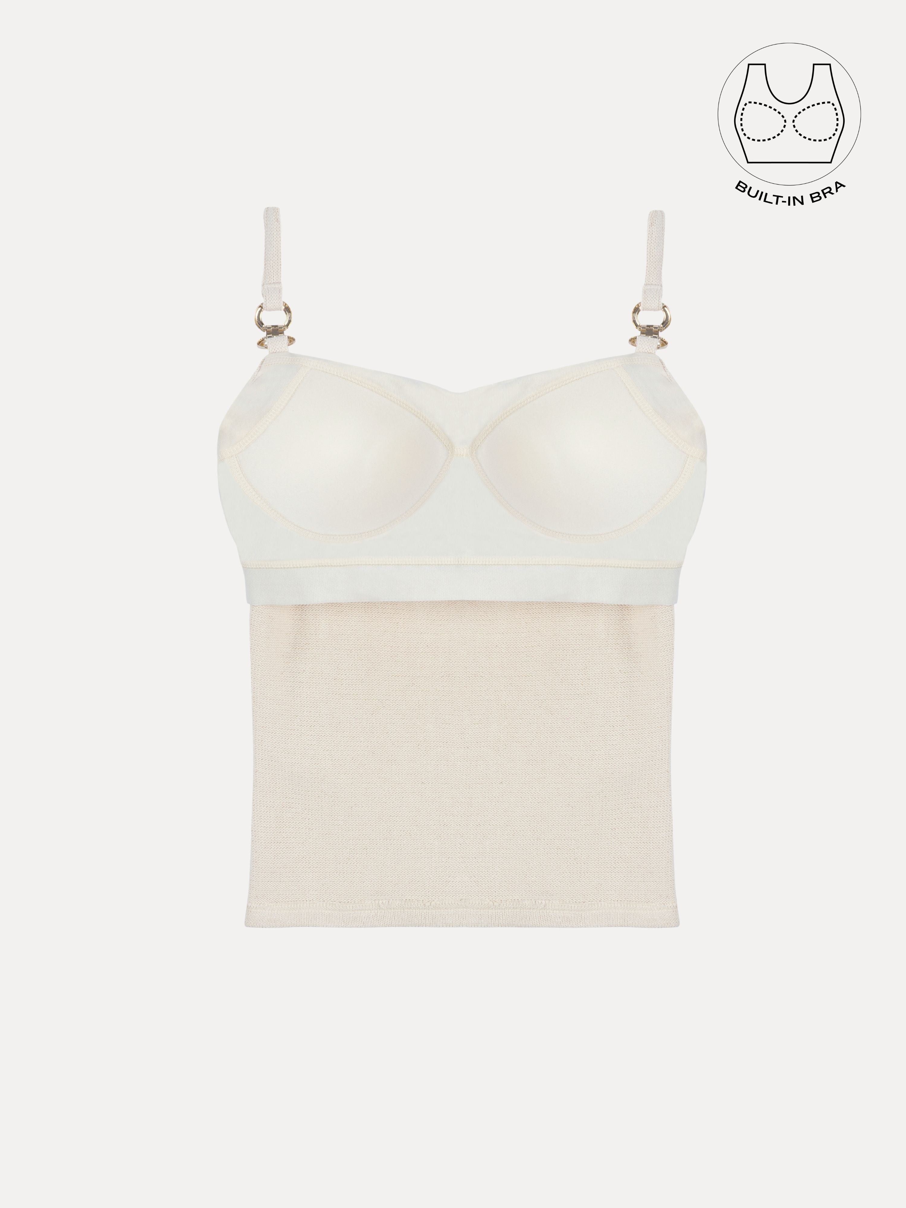 BIANCA OFF-WHITE TEXTURED COTTON BUCKLE TOP WITH INBUILT BRA