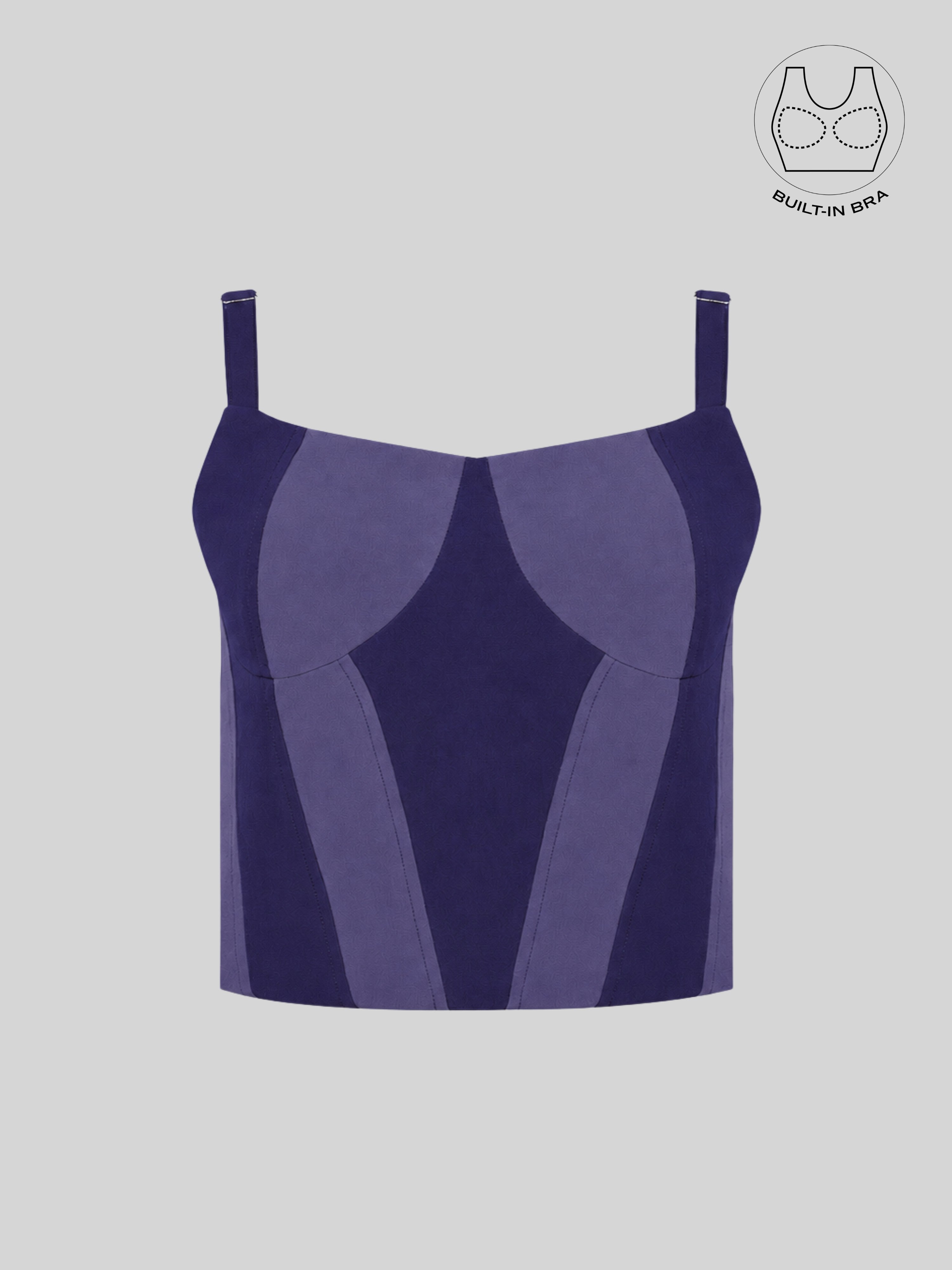 AVELIN MIDNIGHT PURPLE COLOR BLOCK CORSET WITH INBUILT BRA