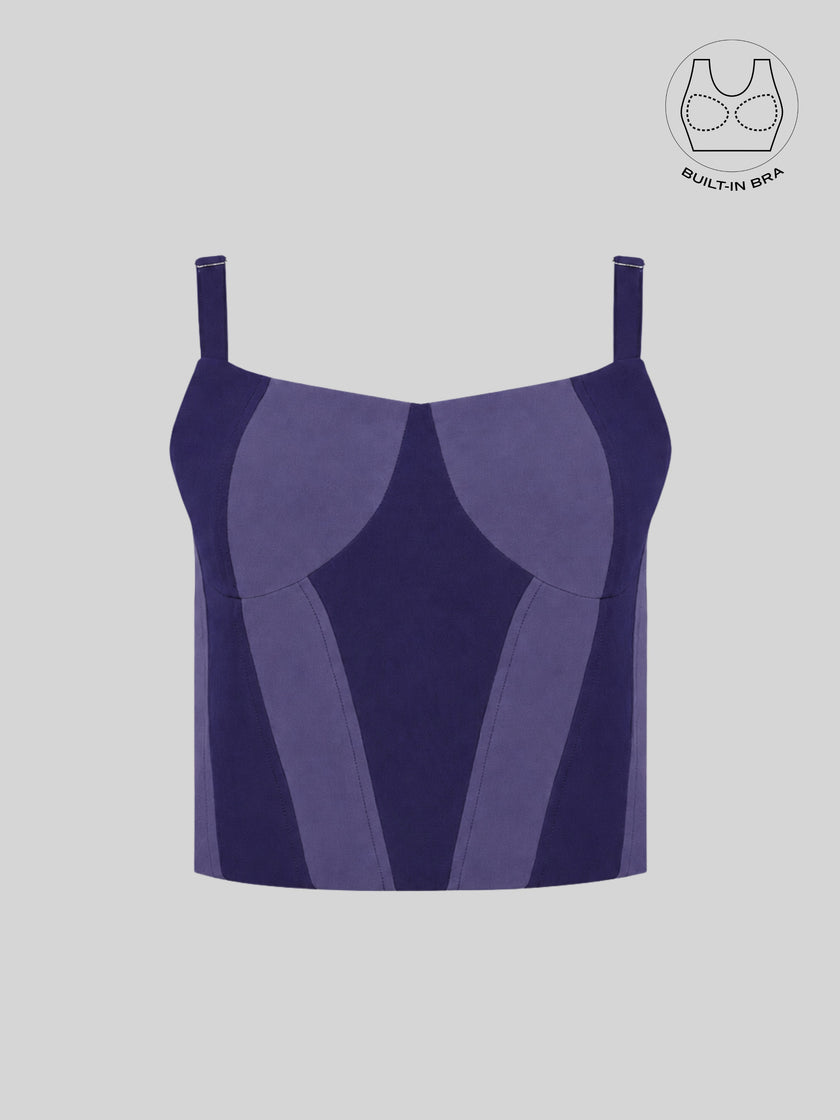 AVELIN MIDNIGHT PURPLE COLOR BLOCK CORSET WITH INBUILT BRA