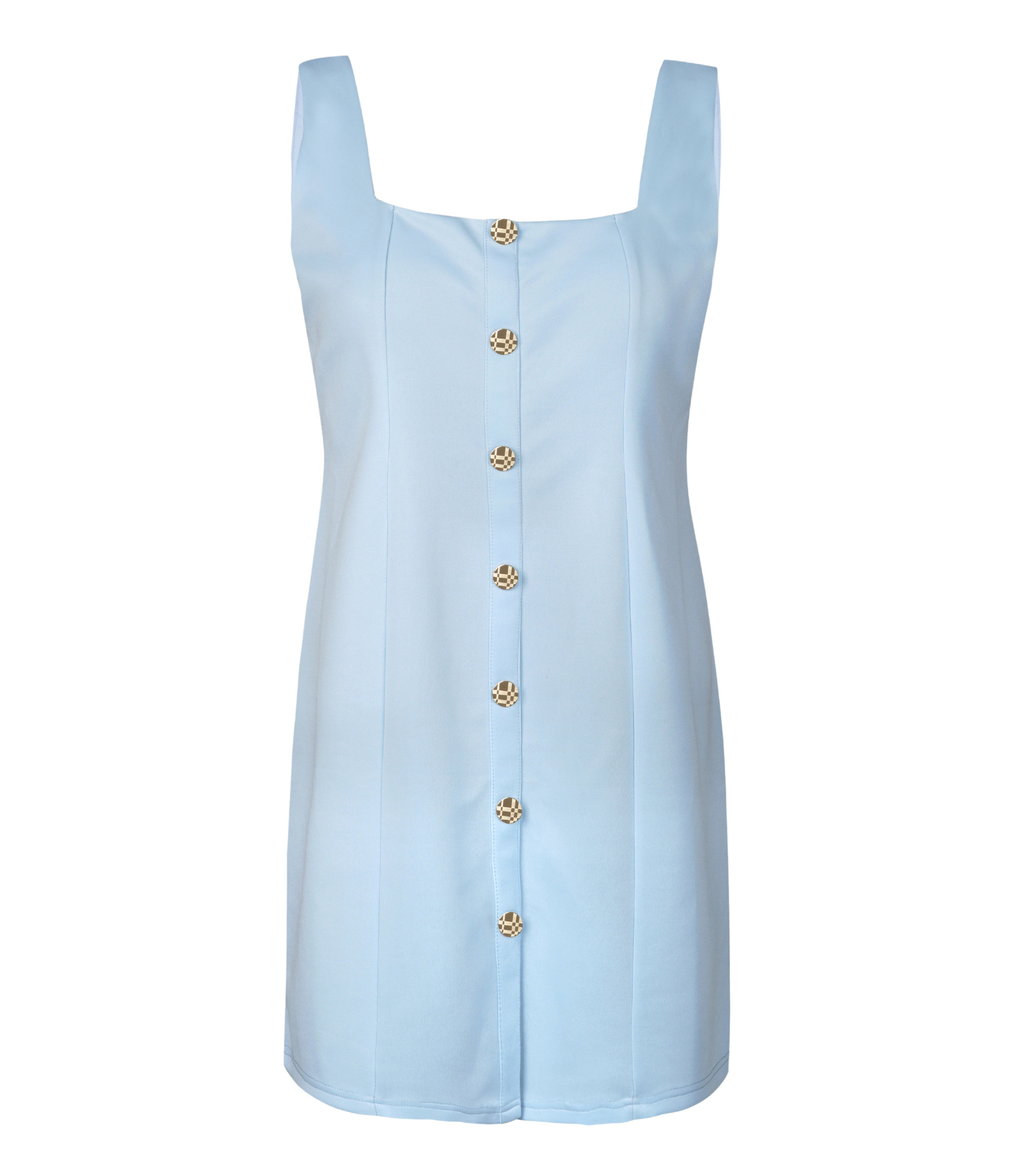 Premium washable sky blue button dress with padded support.