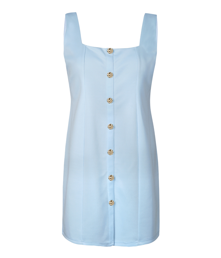 Premium washable sky blue button dress with padded support.