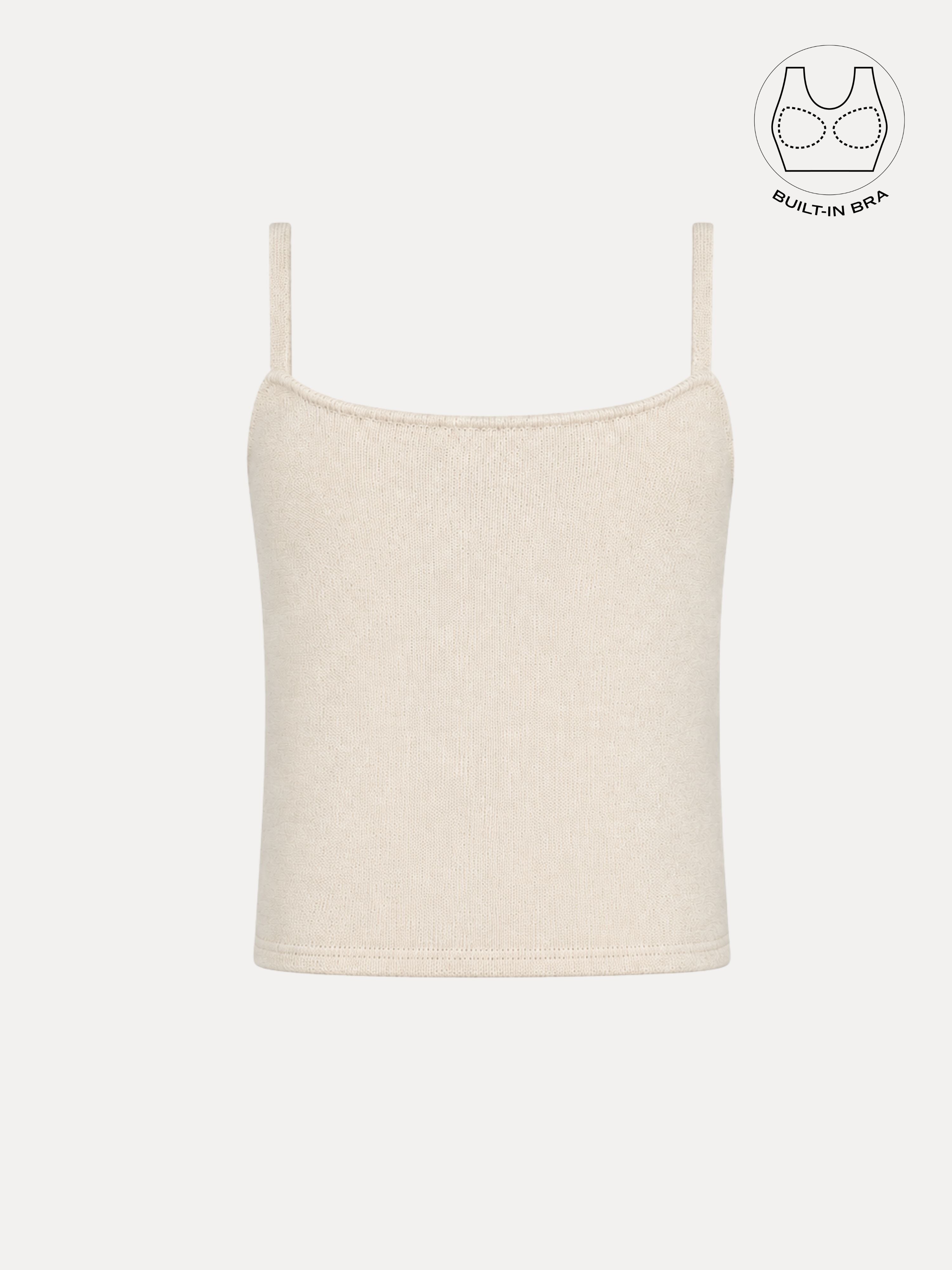 BIANCA OFF-WHITE TEXTURED COTTON BUCKLE TOP WITH INBUILT BRA