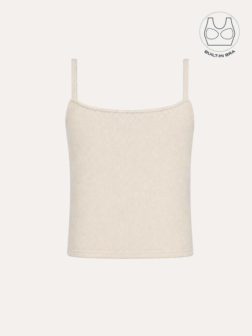 BIANCA OFF-WHITE TEXTURED COTTON BUCKLE TOP WITH INBUILT BRA