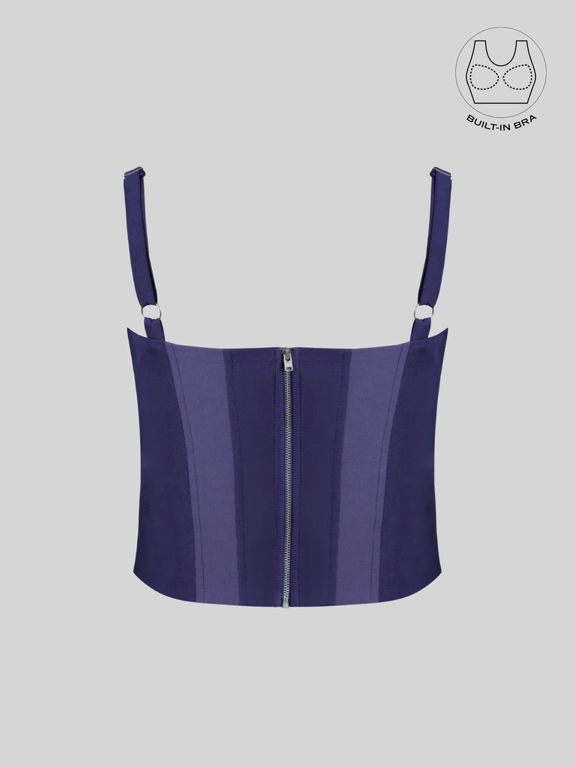 AVELIN MIDNIGHT PURPLE COLOR BLOCK CORSET WITH INBUILT BRA