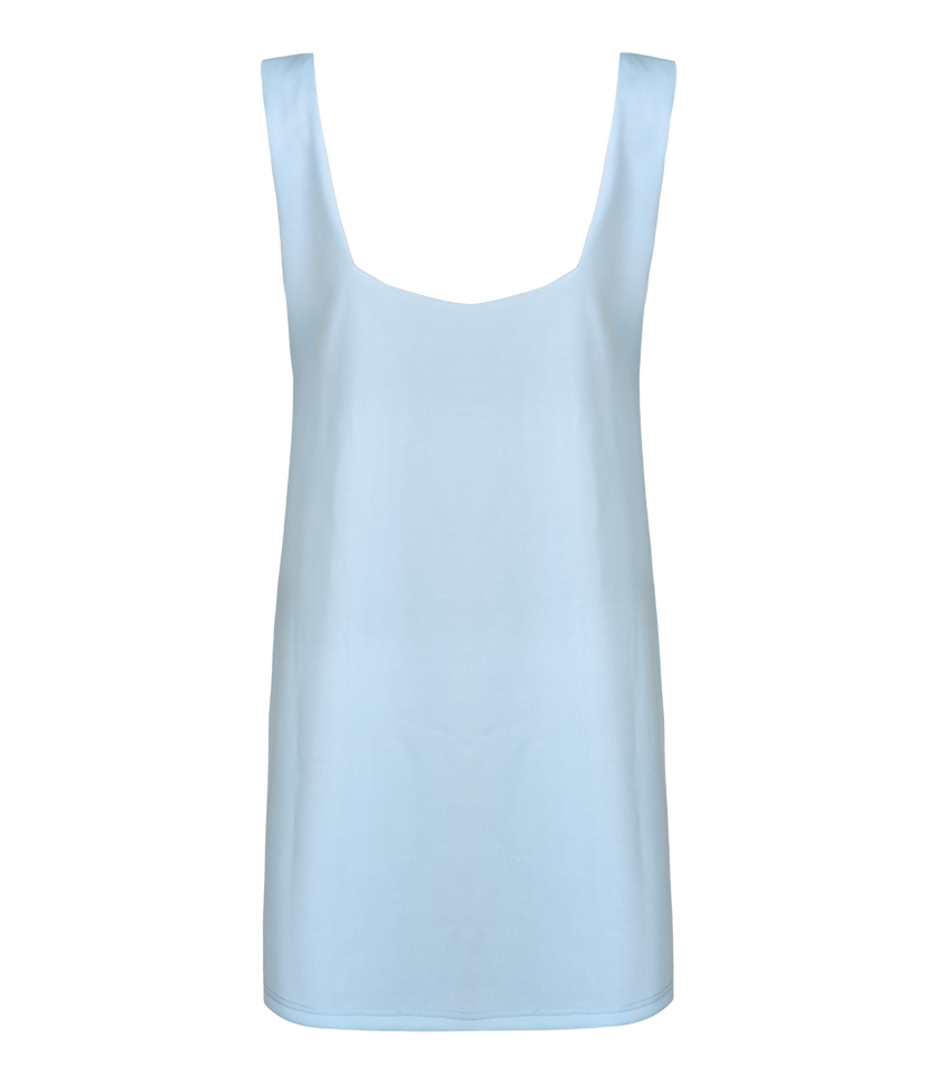 Women’s breathable summer dress in sky blue with inbuilt bra.
