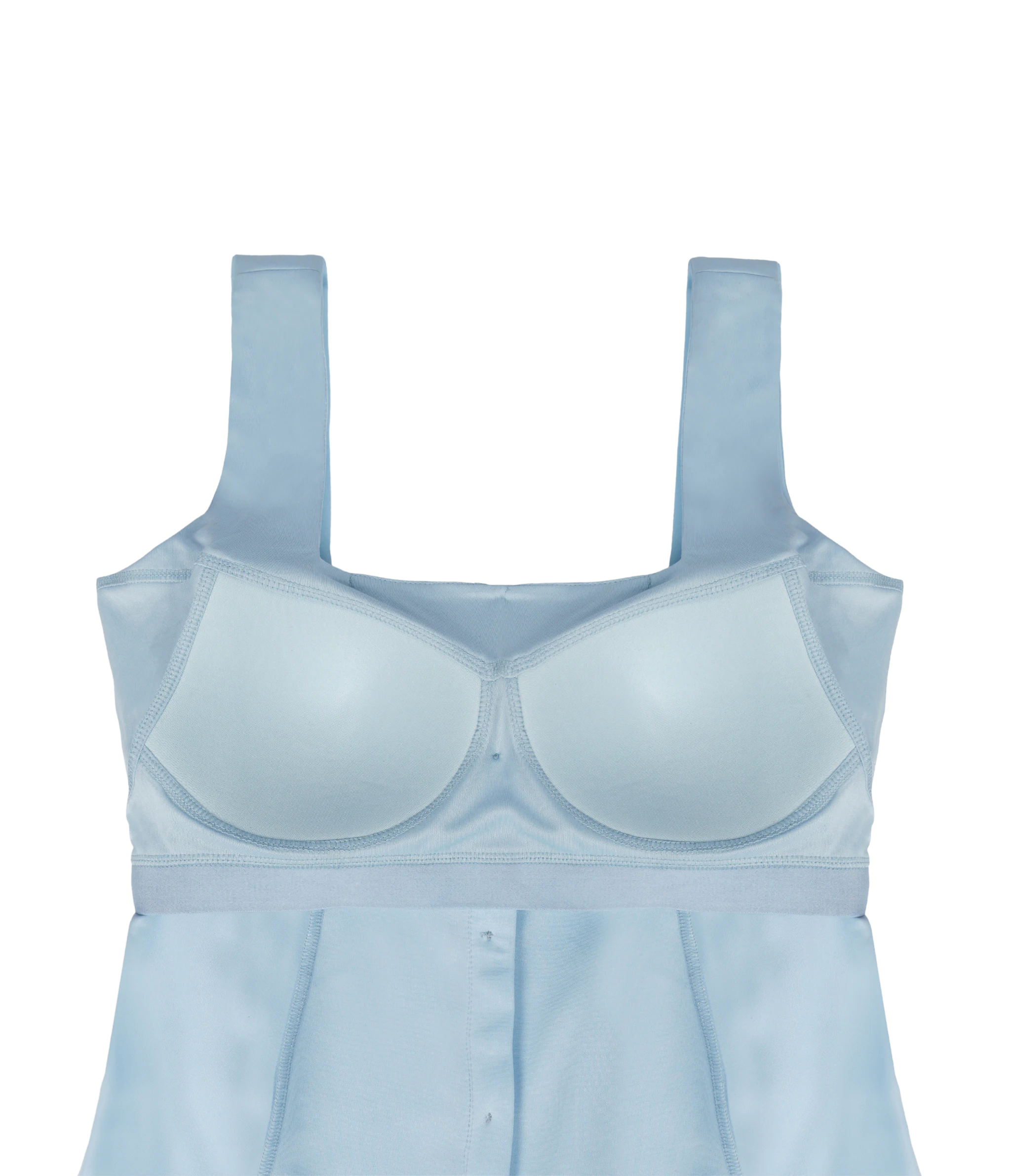 Stylish blue smart casual dress with built-in bra for women.
