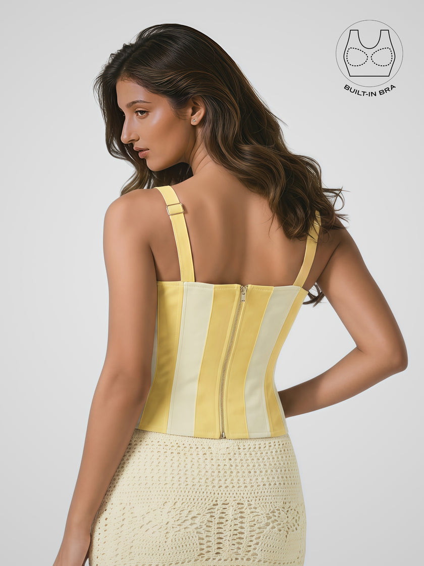 AVELIN BUTTER YELLOW COLOR BLOCK CORSET WITH INBUILT BRA