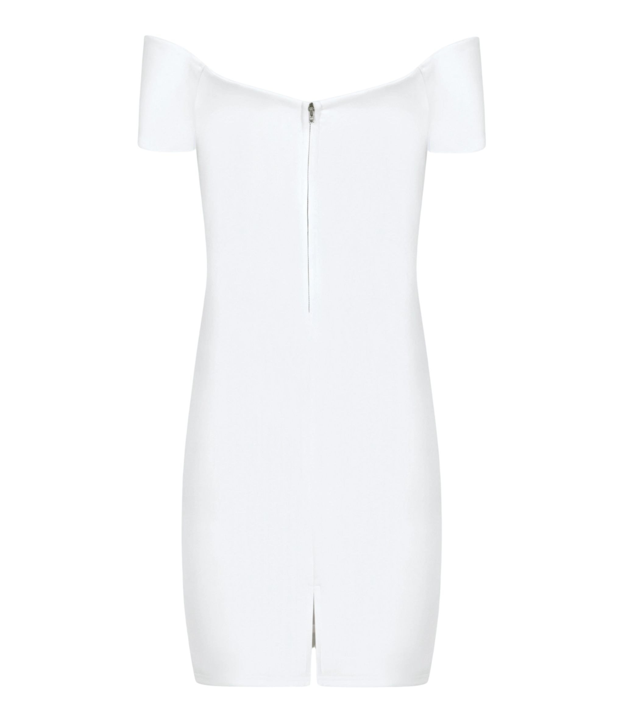 Pearl white cocktail dress with padded cups for parties.
