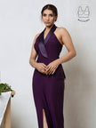 FORTE ROYAL PURPLE STRUCTURED COLLAR GOWN WITH INBUILT BRA