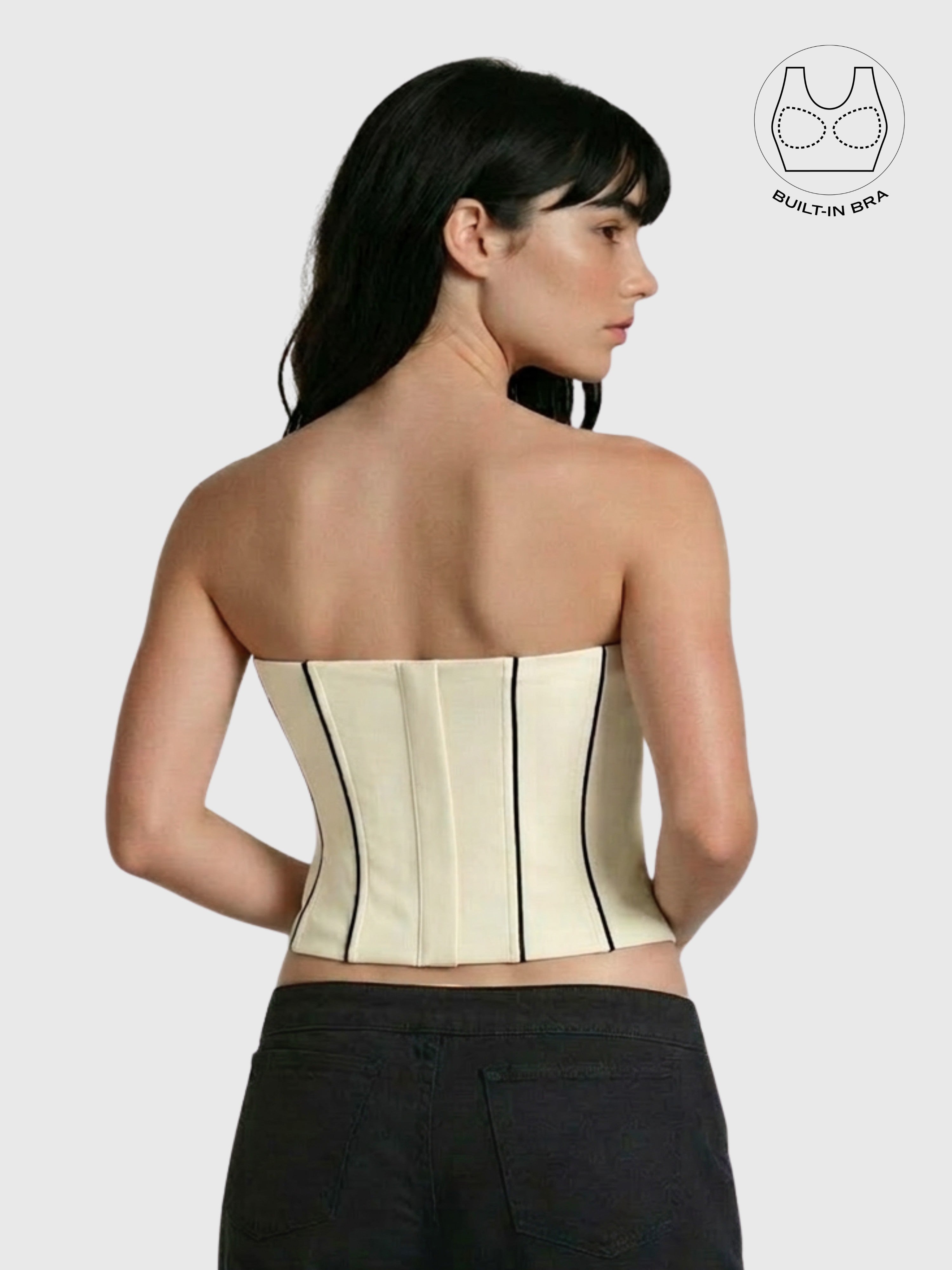 TENERA CREAM SWEETHEART STRIPED CORSET WITH INBUILT BRA