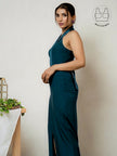 FORTE CRYSTAL TEAL STRUCTURED COLLAR GOWN WITH INBUILT BRA