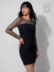 INARA BLACK BEADS & SEQUINS COCKTAIL DRESS WITH INBUILT BRA
