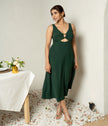 Libere forest green buckle dress with plunge neckline.

