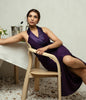 Stylish royal purple evening gown with built-in bra.
