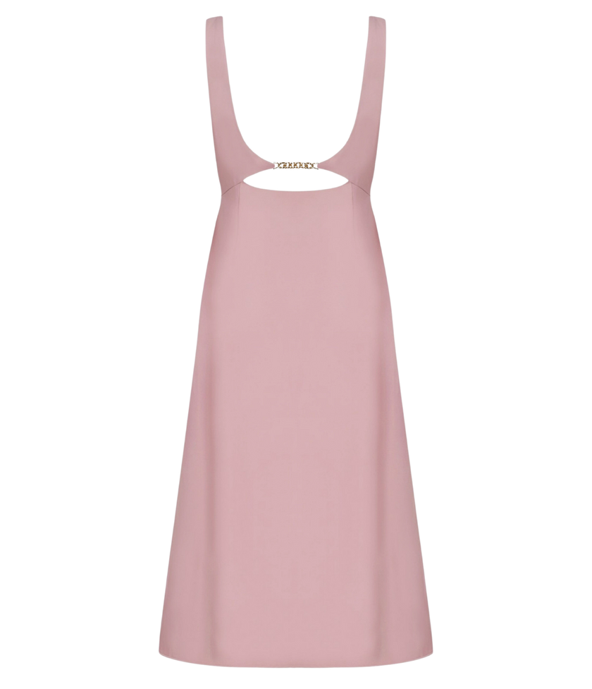 Stylish primrose pink padded cocktail dress for women.