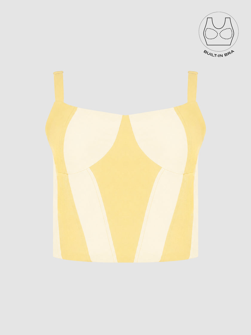AVELIN BUTTER YELLOW COLOR BLOCK CORSET WITH INBUILT BRA