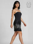 TATIANA BLACK STRAPLESS EMBROIDERED COCKTAIL DRESS WITH BUILT-IN BRA