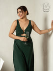 LIBERE FOREST GREEN BUCKLE CUTOUT DRESS WITH INBUILT BRA