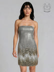 TATIANA METALLIC GOLD EMBROIDERED COCKTAIL DRESS WITH BUILT-IN BRA