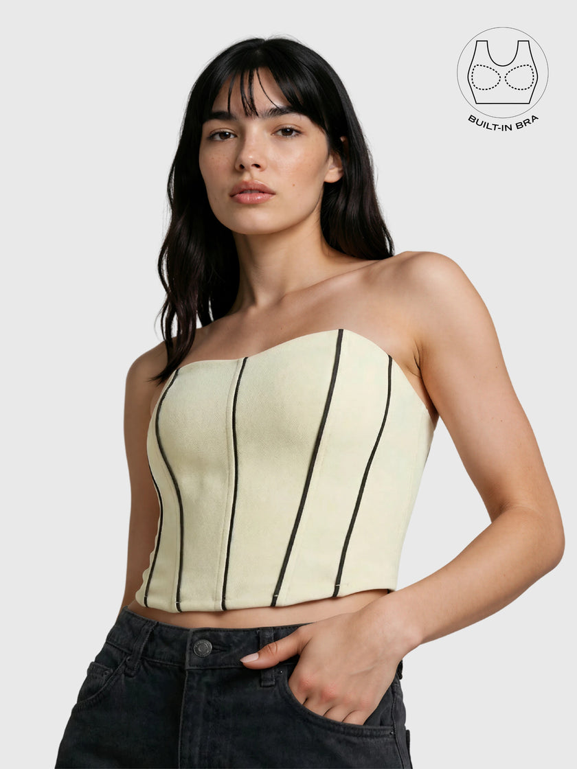 TENERA CREAM SWEETHEART STRIPED CORSET WITH INBUILT BRA