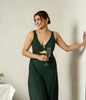 Elegant green dress with built-in bra support.
