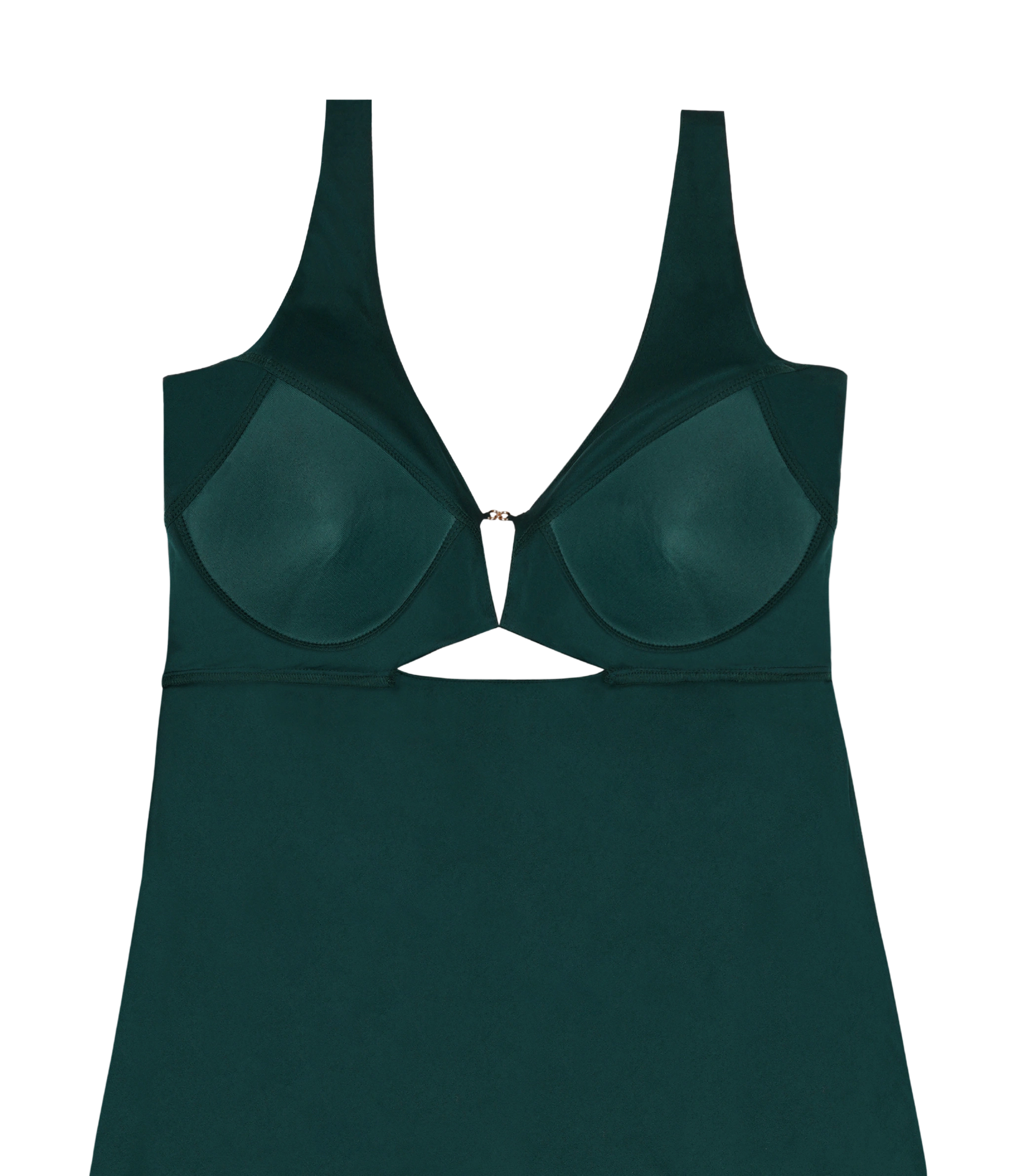 Stylish buckle cutout party dress in forest green shade.
