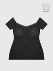 VARIE BLACK BARDOT OFF-SHOULDER PARTY DRESS WITH INBUILT BRA