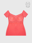 VARIE CORAL PINK BARDOT OFF-SHOULDER PARTY DRESS WITH INBUILT BRA