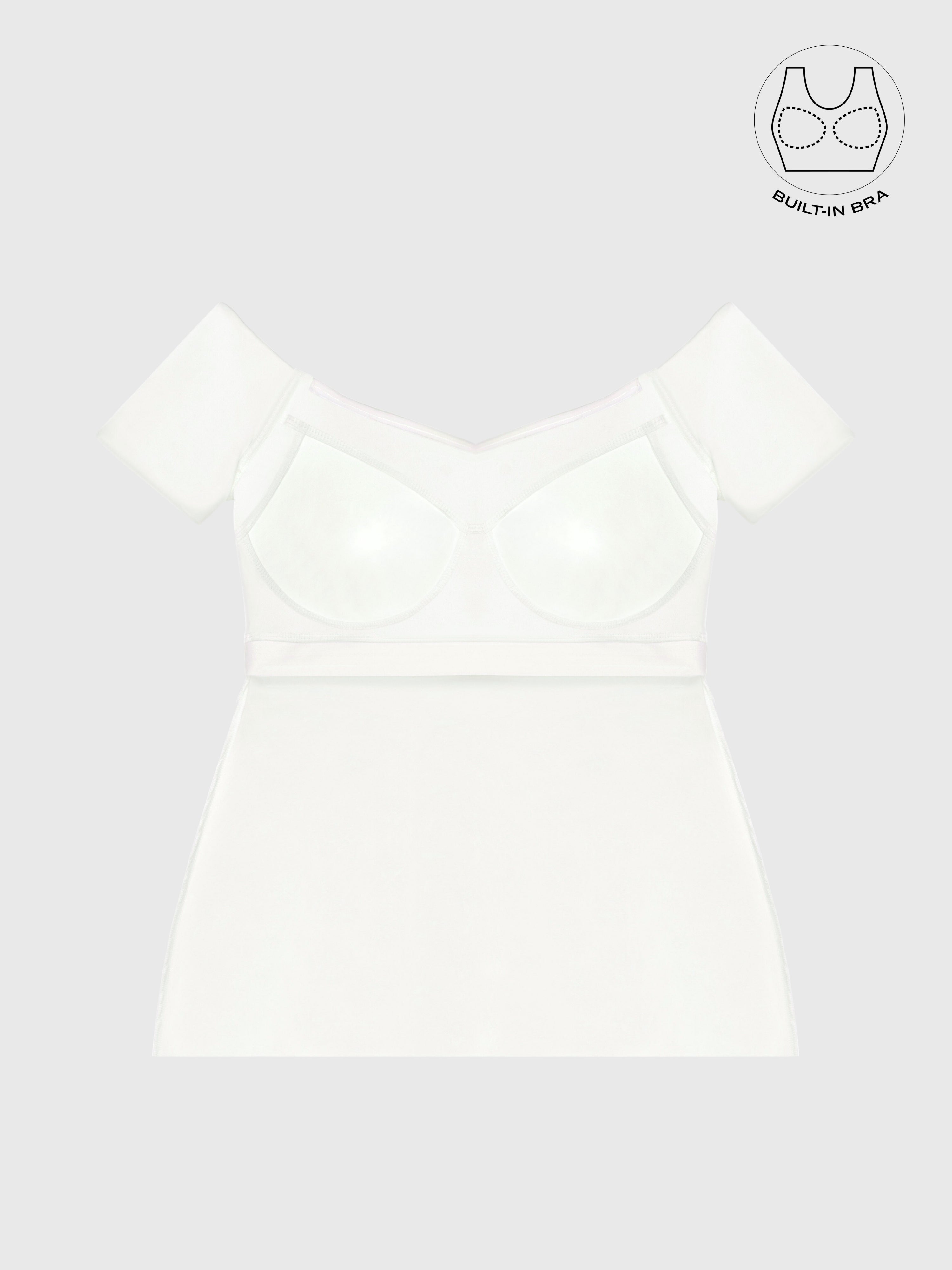 VARIE IVORY BARDOT OFF-SHOULDER PARTY DRESS WITH INBUILT BRA