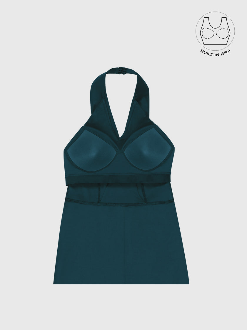 FORTE CRYSTAL TEAL STRUCTURED COLLAR GOWN WITH INBUILT BRA