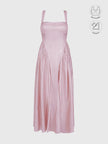 CALYPSA BABY PINK SHIMMERING MAXI FLARE DRESS WITH BUILT-IN BRA