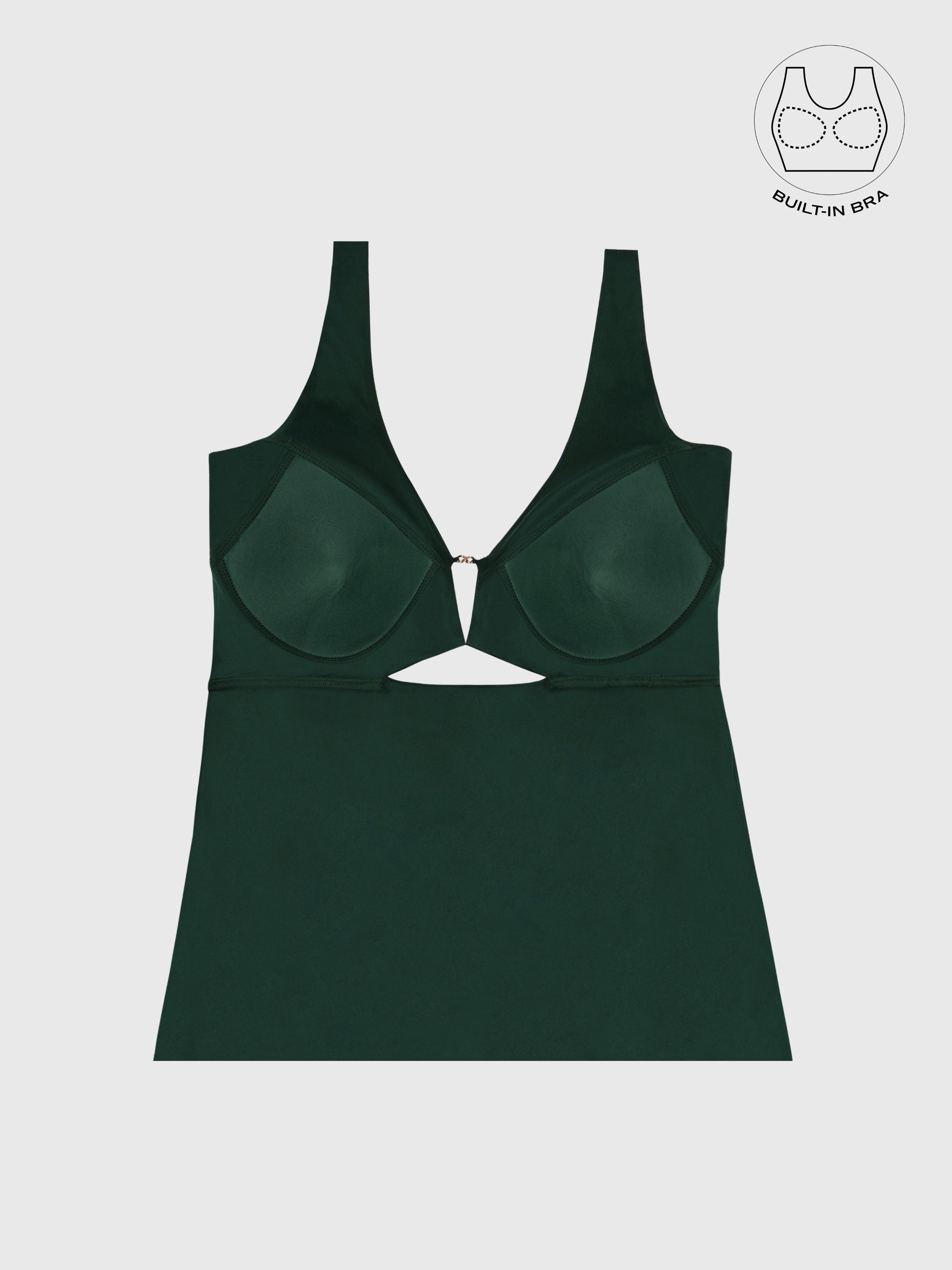LIBERE FOREST GREEN BUCKLE CUTOUT DRESS WITH INBUILT BRA