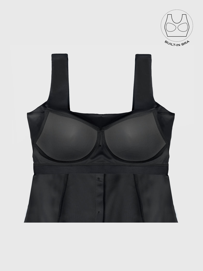 SICURA BLACK WASHABLE BUTTON-DOWN DRESS WITH INBUILT BRA