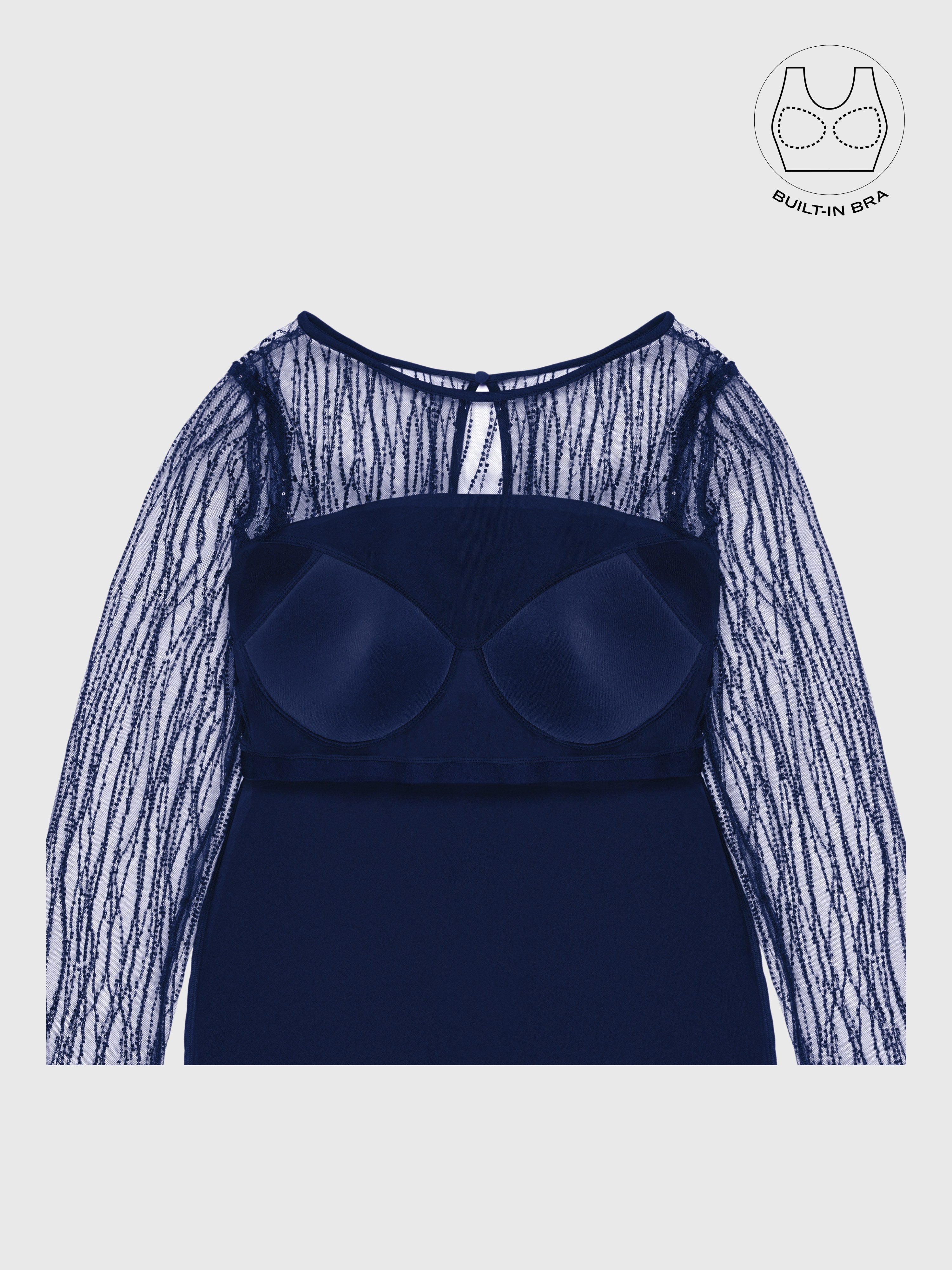 INARA NAVY BLUE BEADS & SEQUINS COCKTAIL DRESS WITH INBUILT BRA