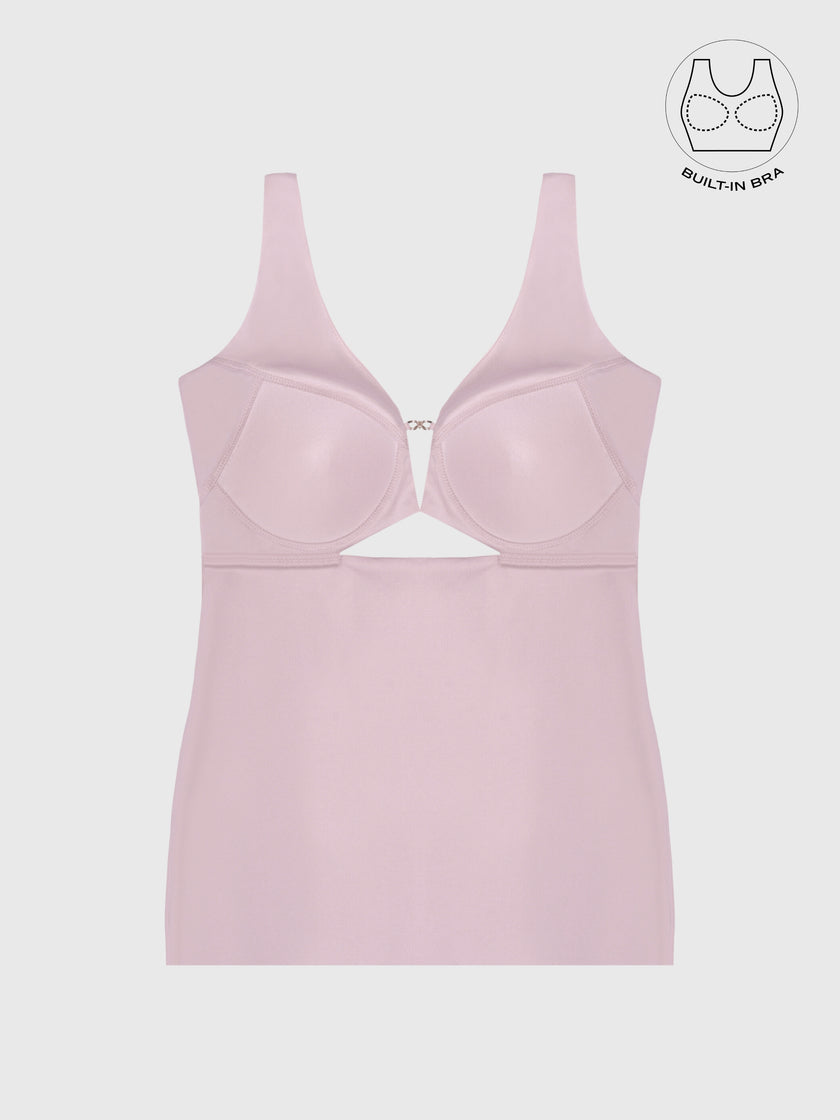 LIBERE POWDER PINK BUCKLE CUTOUT DRESS WITH INBUILT BRA