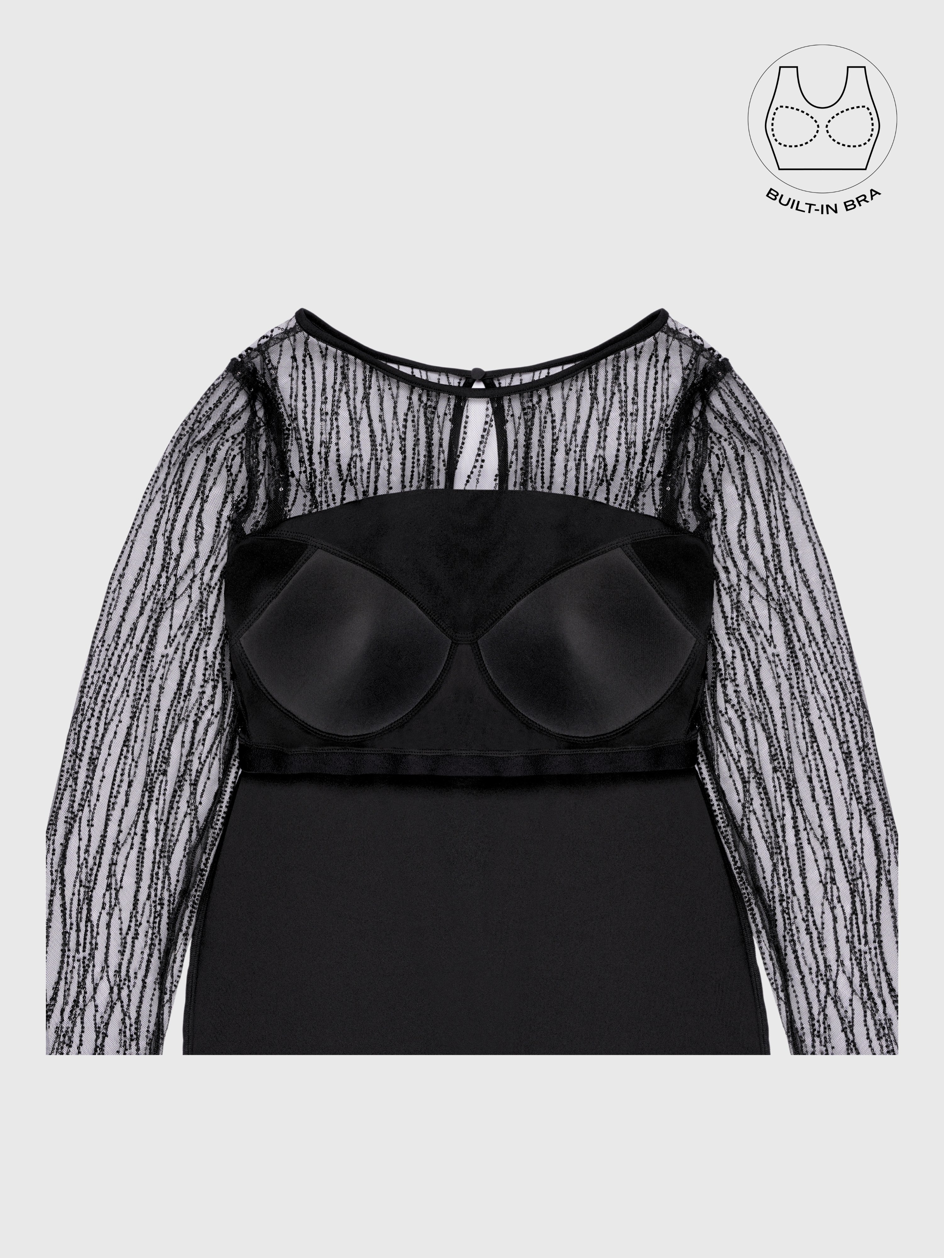 INARA BLACK BEADS & SEQUINS COCKTAIL DRESS WITH INBUILT BRA