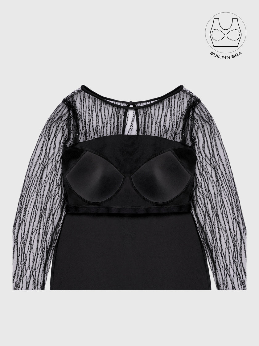 INARA BLACK BEADS & SEQUINS COCKTAIL DRESS WITH INBUILT BRA