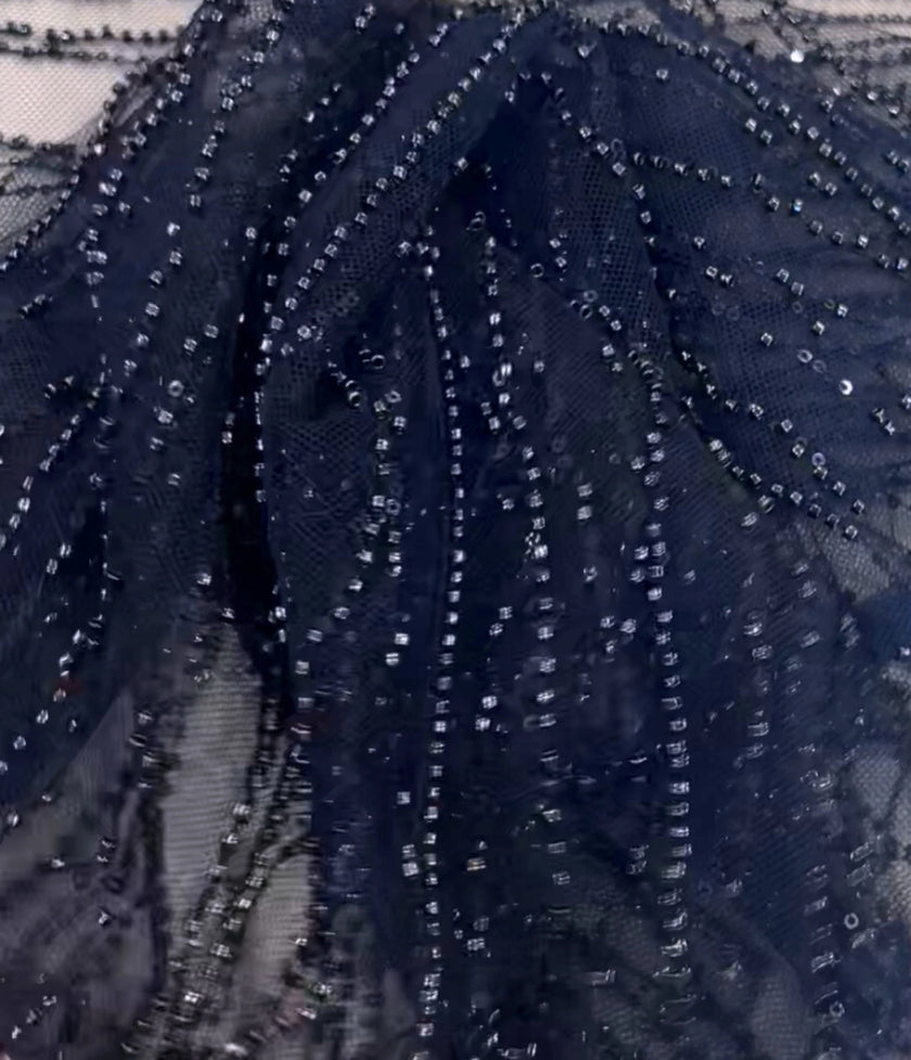 Inara navy blue beads and sequins embroidered cocktail dress with inbuilt padded bra for women
