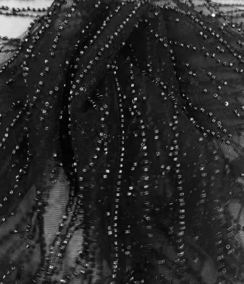 Inara black beads and sequins embroidered cocktail dress with inbuilt padded bra for women
