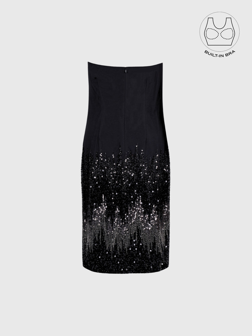 TATIANA BLACK STRAPLESS EMBROIDERED COCKTAIL DRESS WITH BUILT-IN BRA