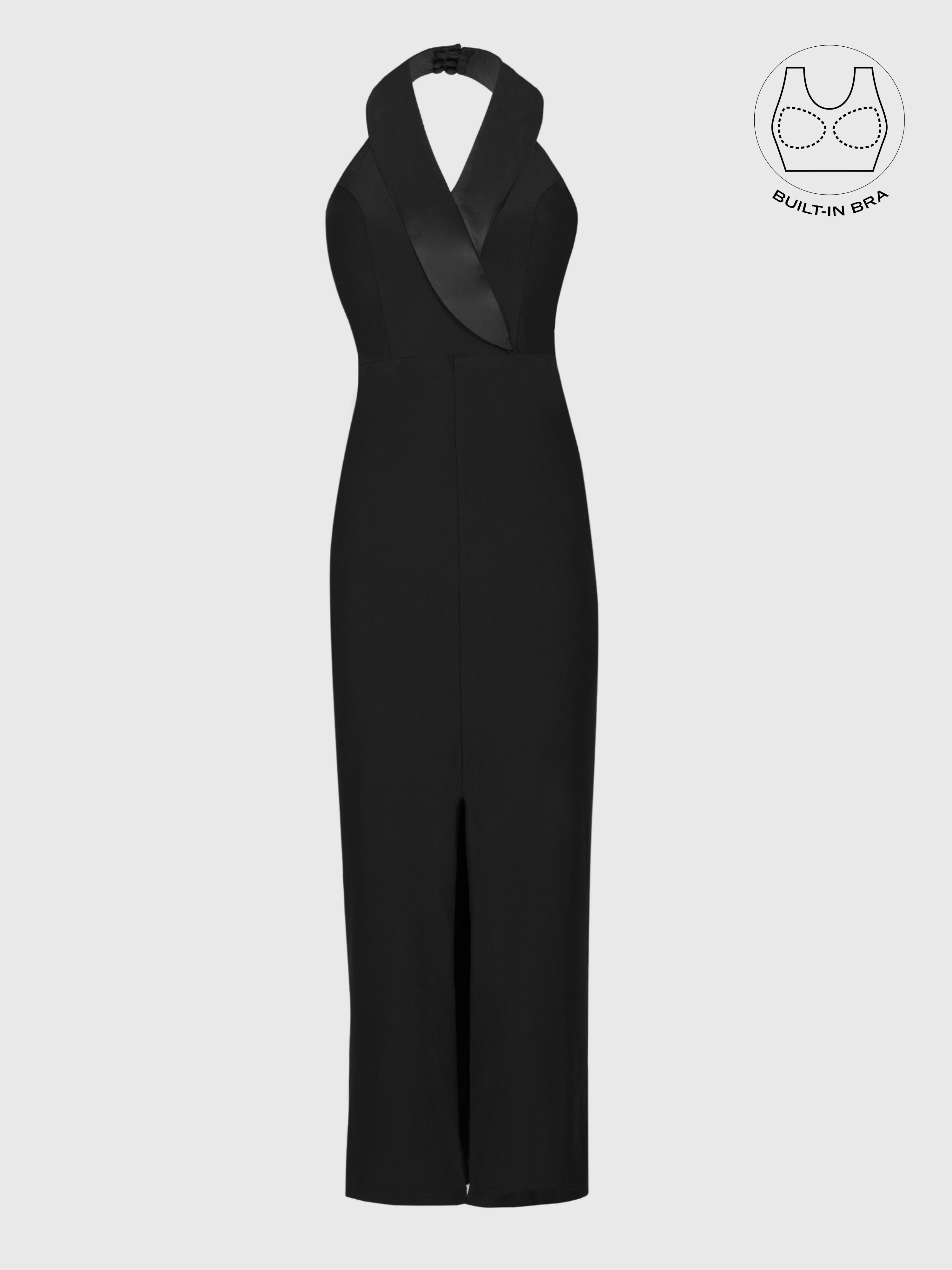 FORTE BLACK STRUCTURED COLLAR GOWN WITH INBUILT BRA