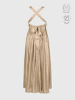 CALYPSA CHAMPAGNE GOLD SHIMMERING MAXI FLARE DRESS WITH BUILT-IN BRA