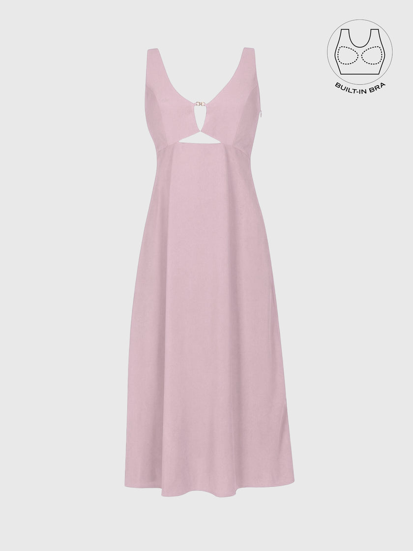 LIBERE POWDER PINK BUCKLE CUTOUT DRESS WITH INBUILT BRA